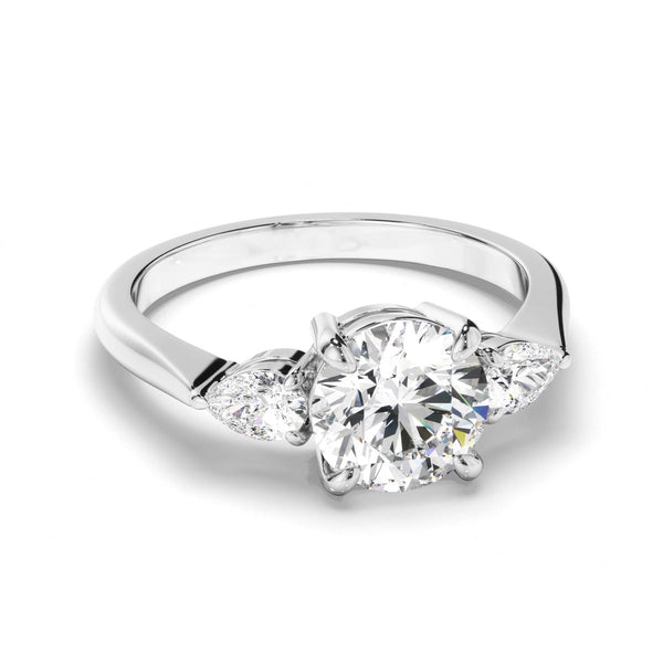 Round Brilliant Cut Diamond Trilogy Engagement Ring with Pear Sides