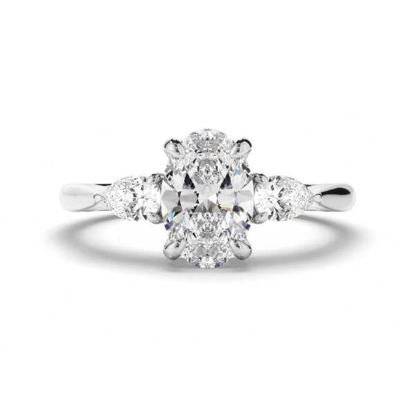 Oval Cut Diamond Trilogy Engagement Ring with Pear Sides