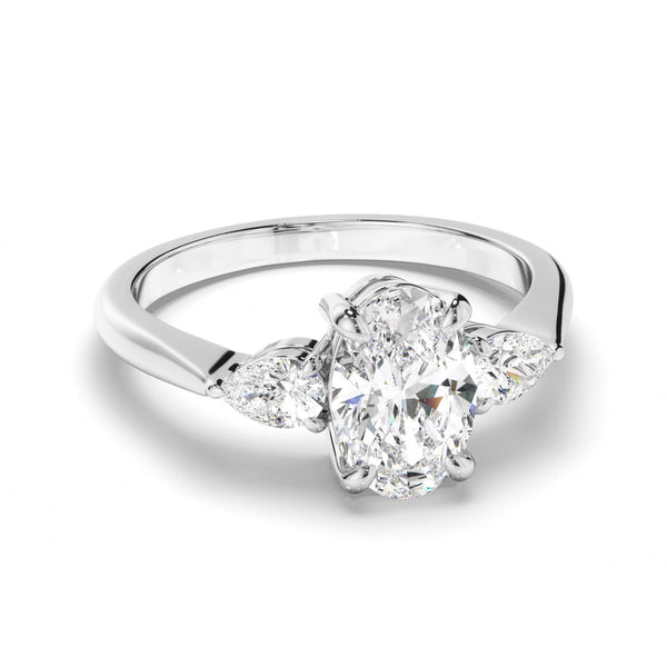 Oval Cut Diamond Trilogy Engagement Ring with Pear Sides