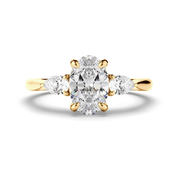 Oval Cut Diamond Trilogy Engagement Ring with Pear Sides