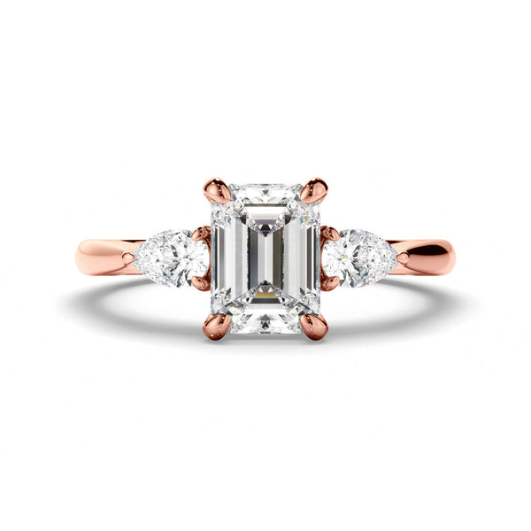 Emerald Cut Diamond Trilogy Engagement Ring with Pear Sides