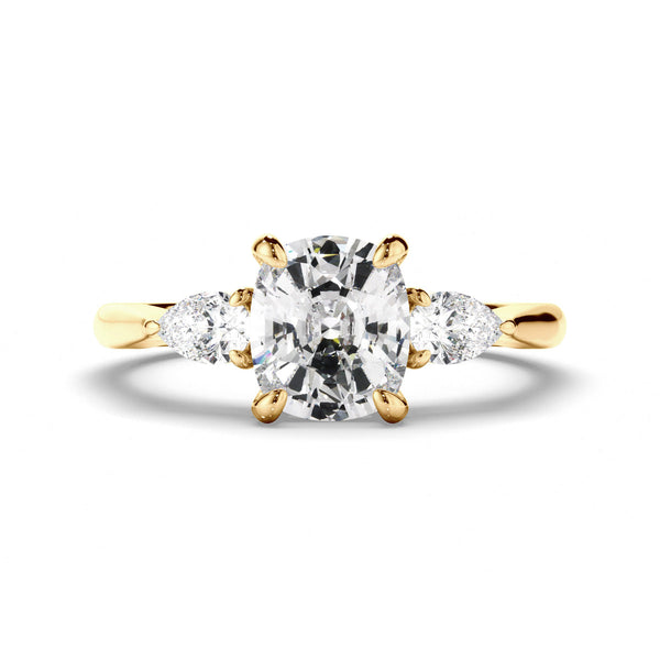 Cushion Cut Diamond Trilogy Engagement Ring with Pear Sides