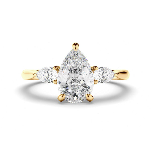 Pear Cut Diamond Trilogy Engagement Ring with Pear Sides