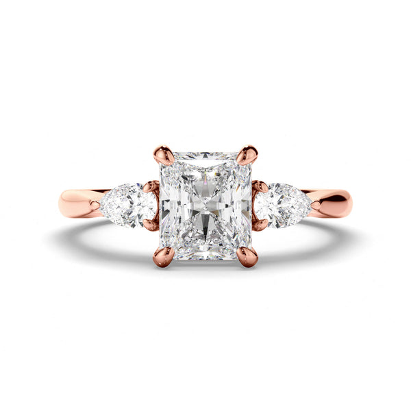 Radiant Cut Diamond Trilogy Engagement Ring with Pear Sides