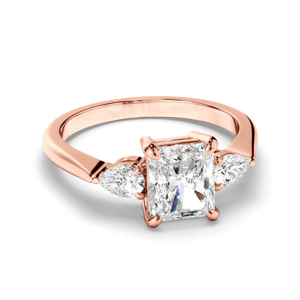 Radiant Cut Diamond Trilogy Engagement Ring with Pear Sides