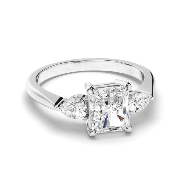 Radiant Cut Diamond Trilogy Engagement Ring with Pear Sides