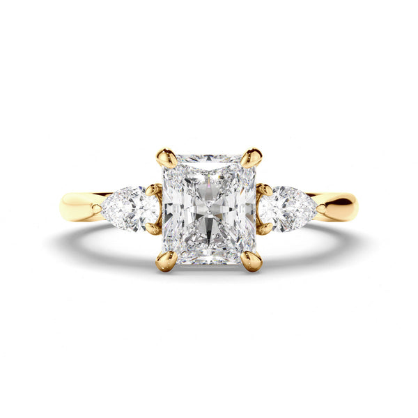 Radiant Cut Diamond Trilogy Engagement Ring with Pear Sides