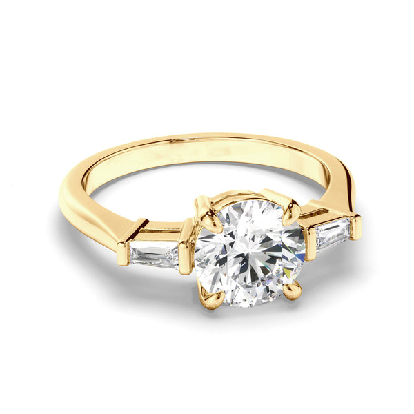 Round Brilliant Cut Diamond Trilogy Engagement Ring with Baguette Sides