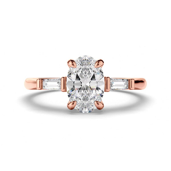 Oval Cut Diamond Trilogy Engagement Ring with Baguette Sides