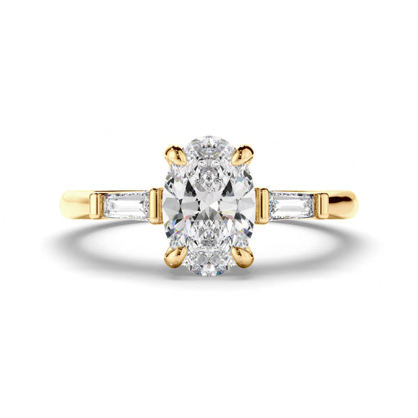 Oval Cut Diamond Trilogy Engagement Ring with Baguette Sides