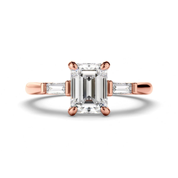 Emerald Cut Diamond Trilogy Engagement Ring with Baguette Sides