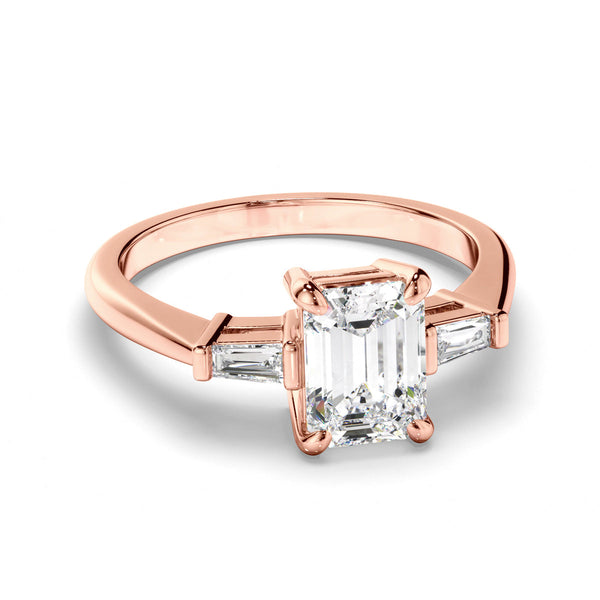 Emerald Cut Diamond Trilogy Engagement Ring with Baguette Sides