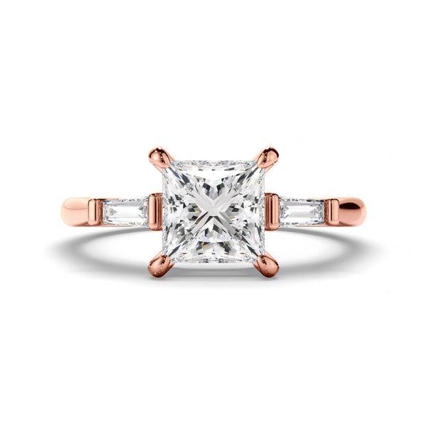 Princess Cut Diamond Trilogy Engagement Ring with Baguette Sides