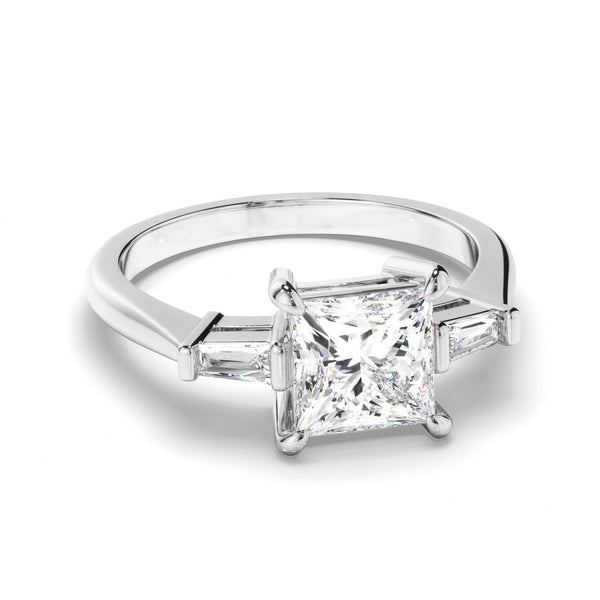 Princess Cut Diamond Trilogy Engagement Ring with Baguette Sides