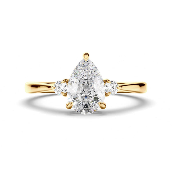 Pear Cut Diamond Trilogy Engagement Ring with Round Brilliant Sides