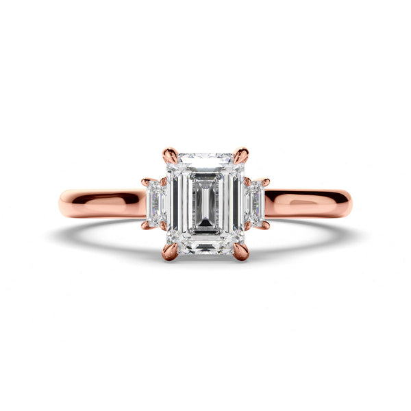 Emerald Cut Diamond Trilogy Engagement Ring with Baguette Sides