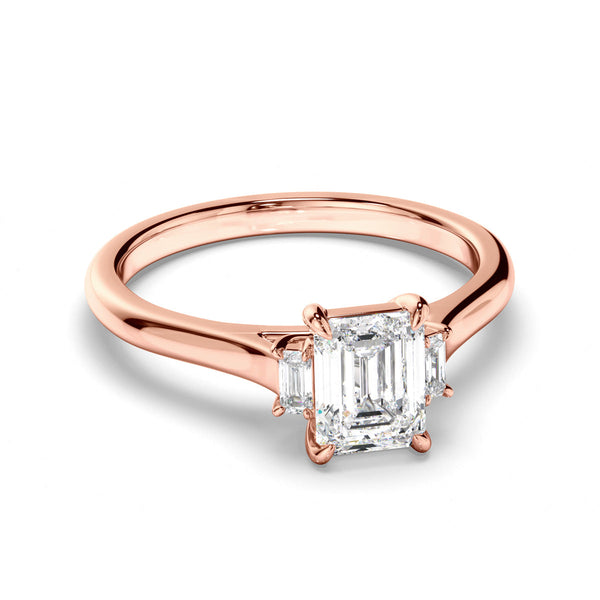 Emerald Cut Diamond Trilogy Engagement Ring with Baguette Sides