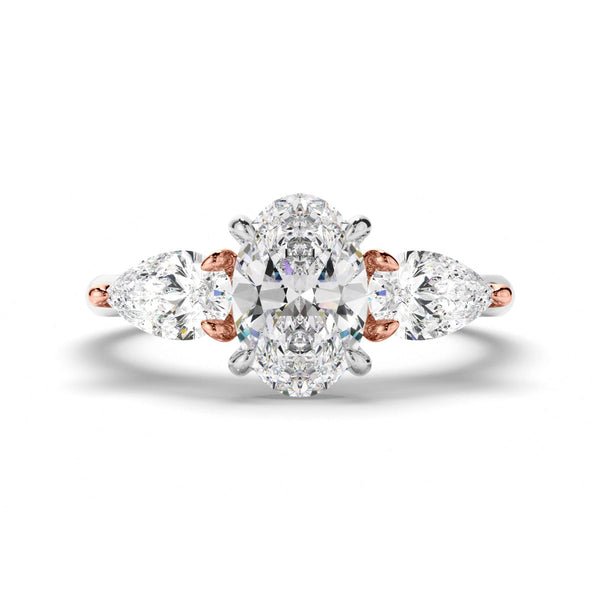 Oval Cut Diamond Trilogy Engagement Ring with Pear Sides