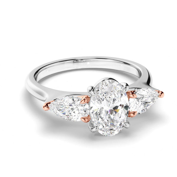 Oval Cut Diamond Trilogy Engagement Ring with Pear Sides