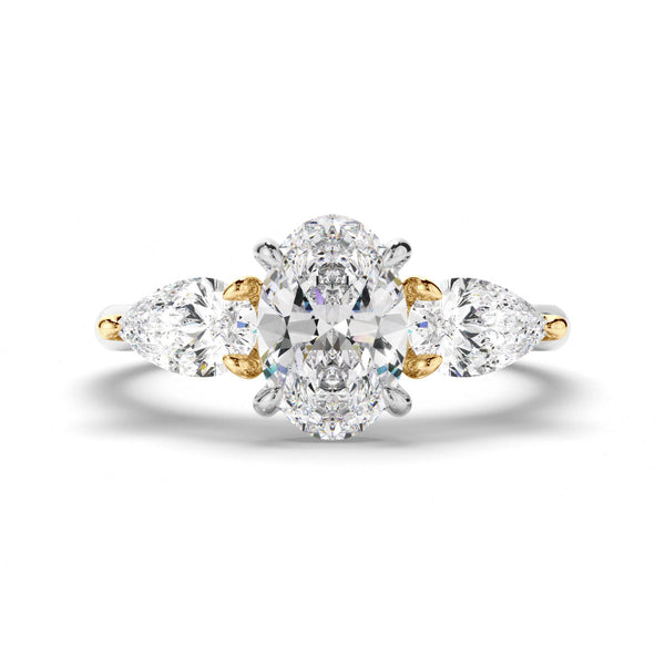 Oval Cut Diamond Trilogy Engagement Ring with Pear Sides