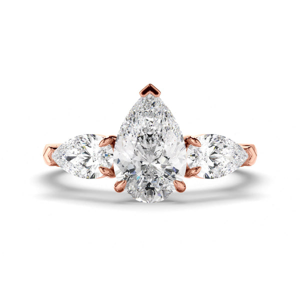 Pear Cut Diamond Trilogy Engagement Ring with Pear Sides