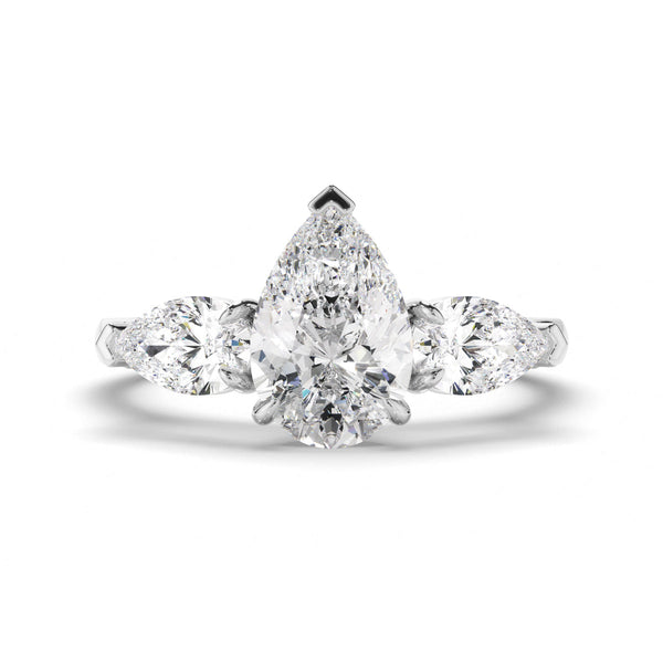 Pear Cut Diamond Trilogy Engagement Ring with Pear Sides