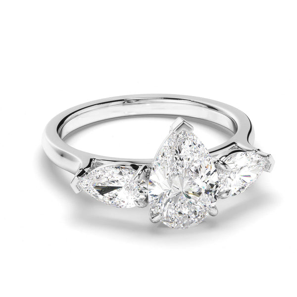 Pear Cut Diamond Trilogy Engagement Ring with Pear Sides