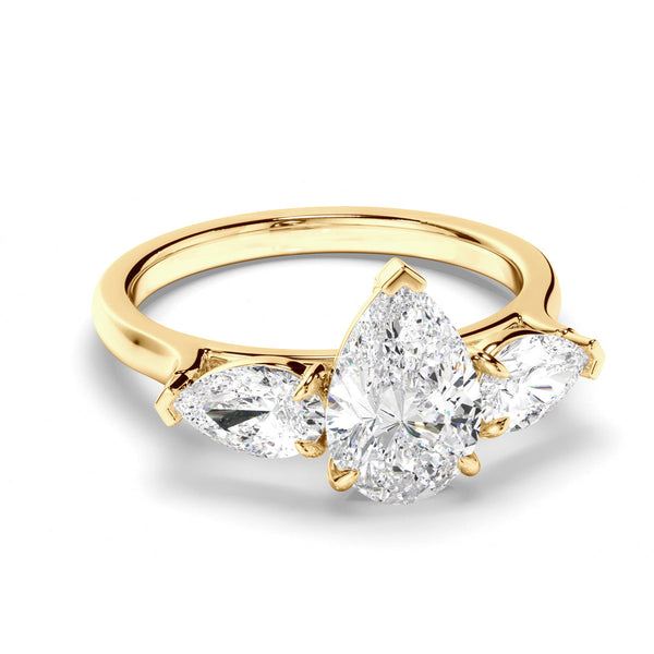 Pear Cut Diamond Trilogy Engagement Ring with Pear Sides