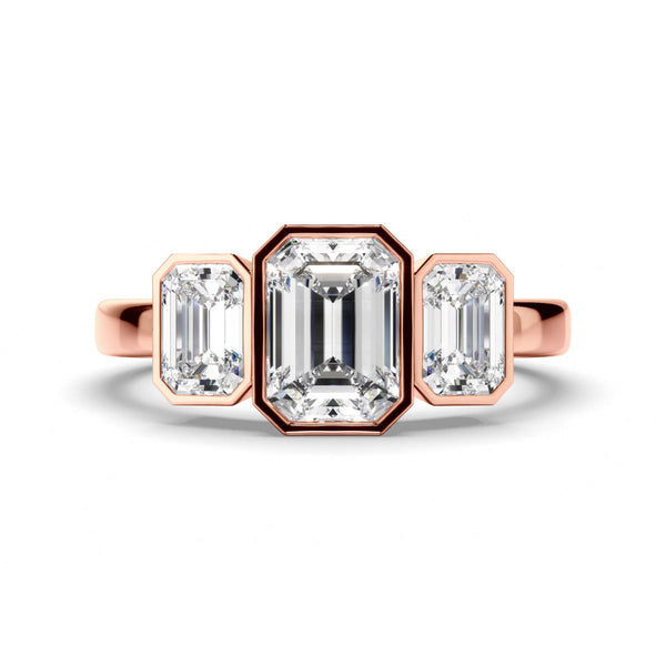 Emerald Cut Diamond Bezel Set Trilogy Engagement Ring