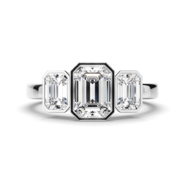 Emerald Cut Diamond Bezel Set Trilogy Engagement Ring