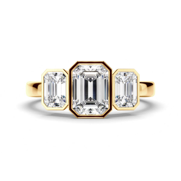 Emerald Cut Diamond Bezel Set Trilogy Engagement Ring