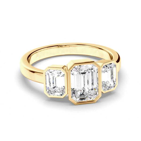 Emerald Cut Diamond Bezel Set Trilogy Engagement Ring