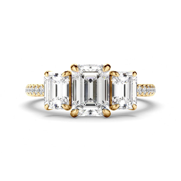 Emerald Cut Diamond Trilogy Engagement Ring with Pave Sides