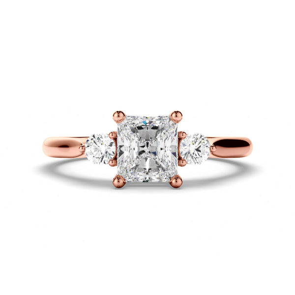 Radiant Cut Diamond Trilogy Engagement Ring with Round Brilliant Sides