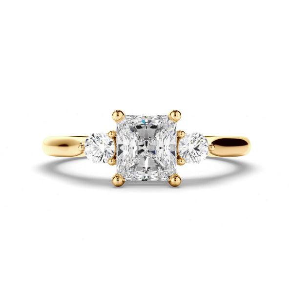 Radiant Cut Diamond Trilogy Engagement Ring with Round Brilliant Sides