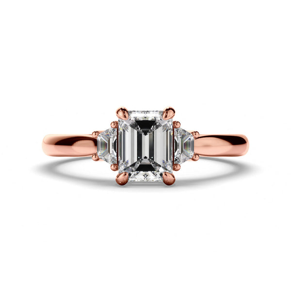 Emerald Cut Diamond Trilogy Engagement Ring with Baguette Sides