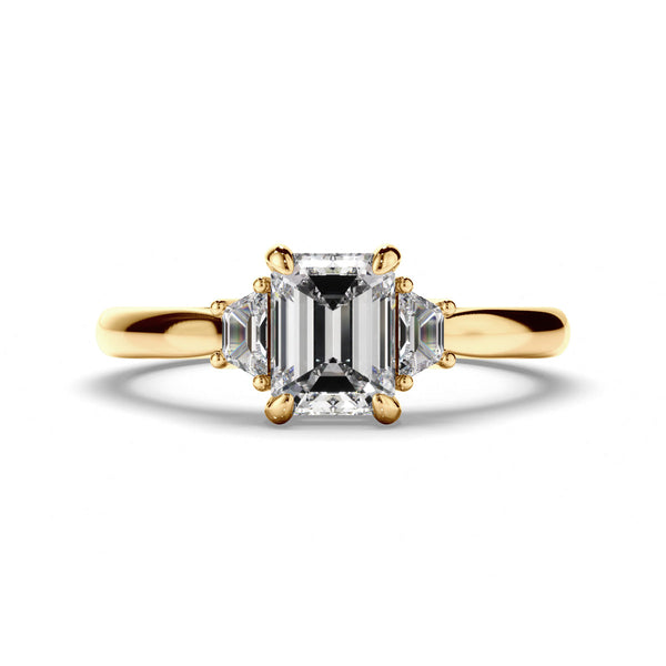 Emerald Cut Diamond Trilogy Engagement Ring with Baguette Sides