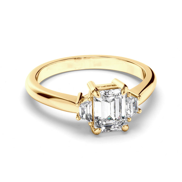 Emerald Cut Diamond Trilogy Engagement Ring with Baguette Sides