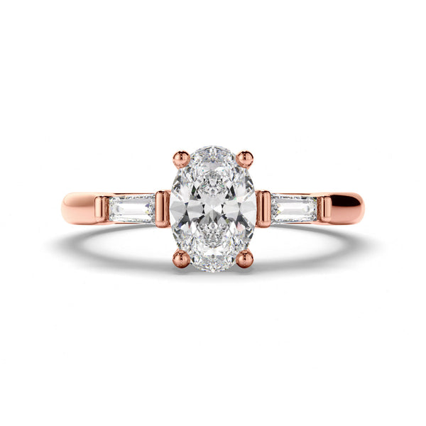 Oval Cut Diamond Trilogy Engagement Ring with Baguette Sides