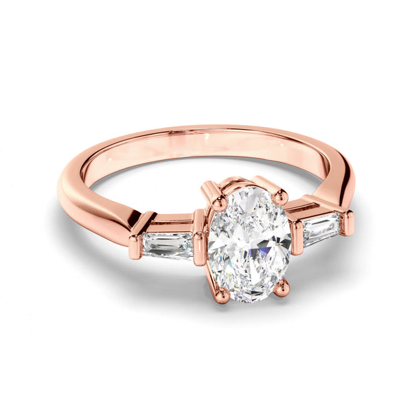 Oval Cut Diamond Trilogy Engagement Ring with Baguette Sides