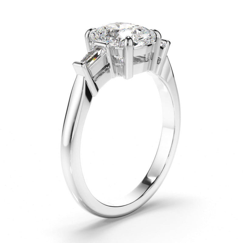 Cushion Cut Diamond Trilogy Engagement Ring with Baguette Sides