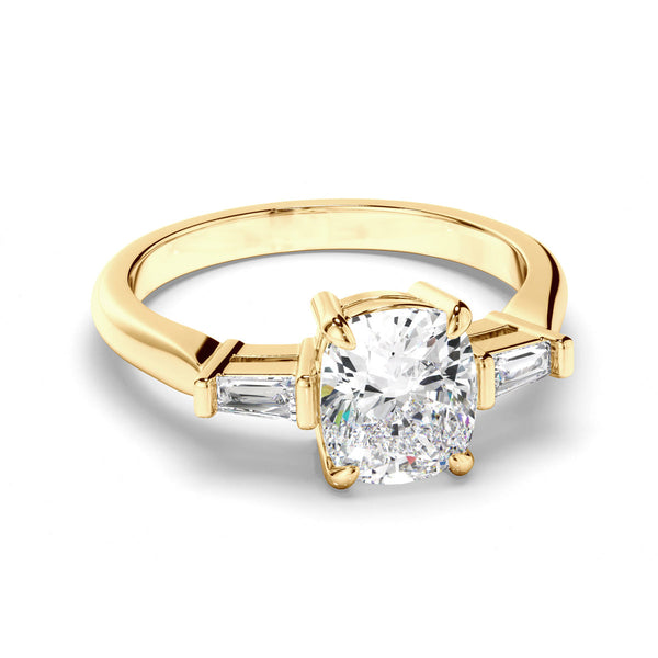 Cushion Cut Diamond Trilogy Engagement Ring with Baguette Sides