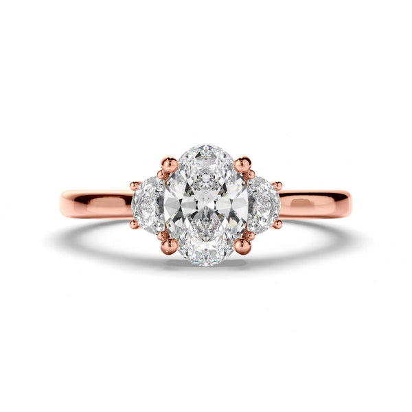 Oval Cut Diamond Trilogy Engagement Ring with Half Moon Sides