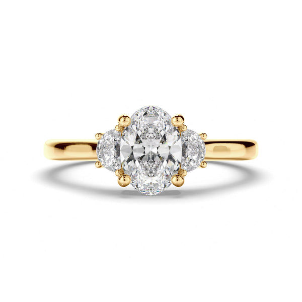 Oval Cut Diamond Trilogy Engagement Ring with Half Moon Sides