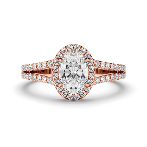 Oval Cut Diamond Halo Engagement Ring with Pave Sides