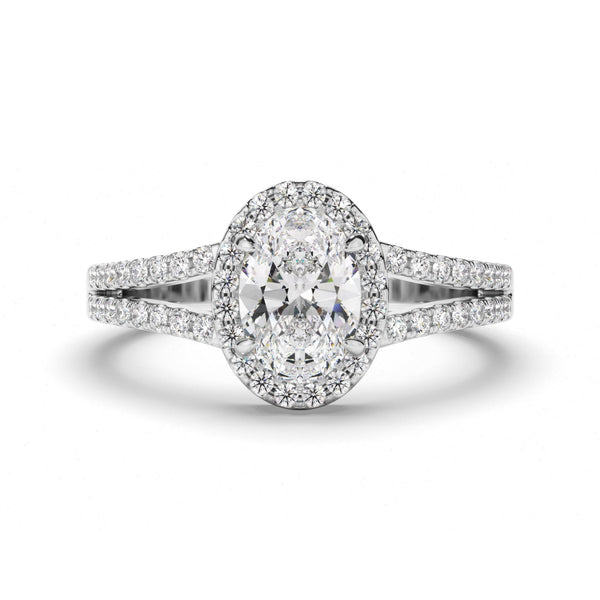 Oval Cut Diamond Halo Engagement Ring with Pave Sides