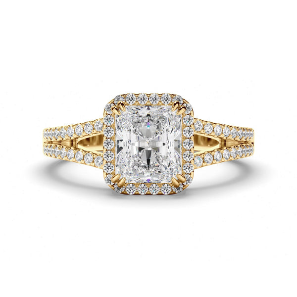 Radiant Cut Diamond Halo Engagement Ring with Pave Sides