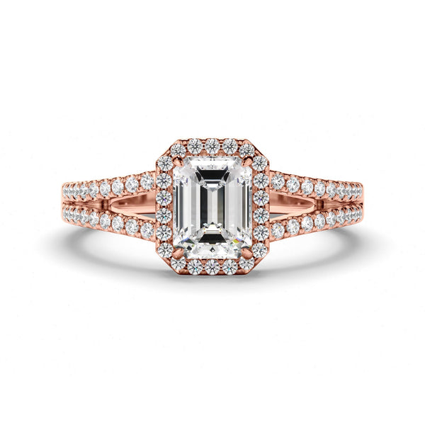 Emerald Cut Diamond Halo Engagement Ring with Pave Sides