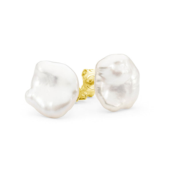 9ct Yellow Gold Keshi Freshwater Pearl Studs