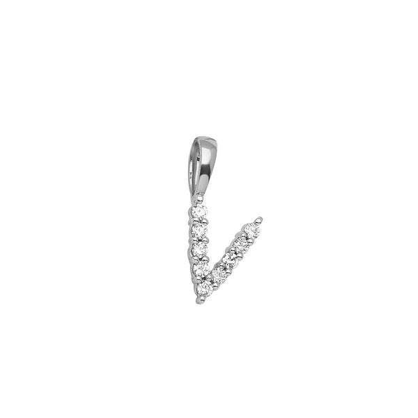 0.09ct Lab Grown Diamond Initial V Pendant in 9ct White Gold